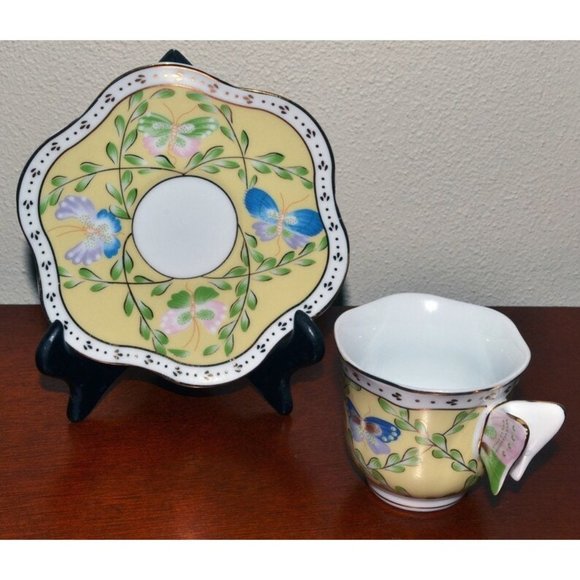 Butterfly Demitasse Cup and Saucer, Yellow/Gold Trim from Formalities by Baum Br - Picture 2 of 8